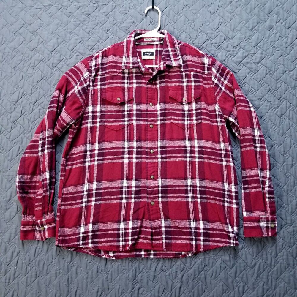 Wrangler Jackets Jeans Shirts Mens L Red Plaid Premium Quality Pearl Snap